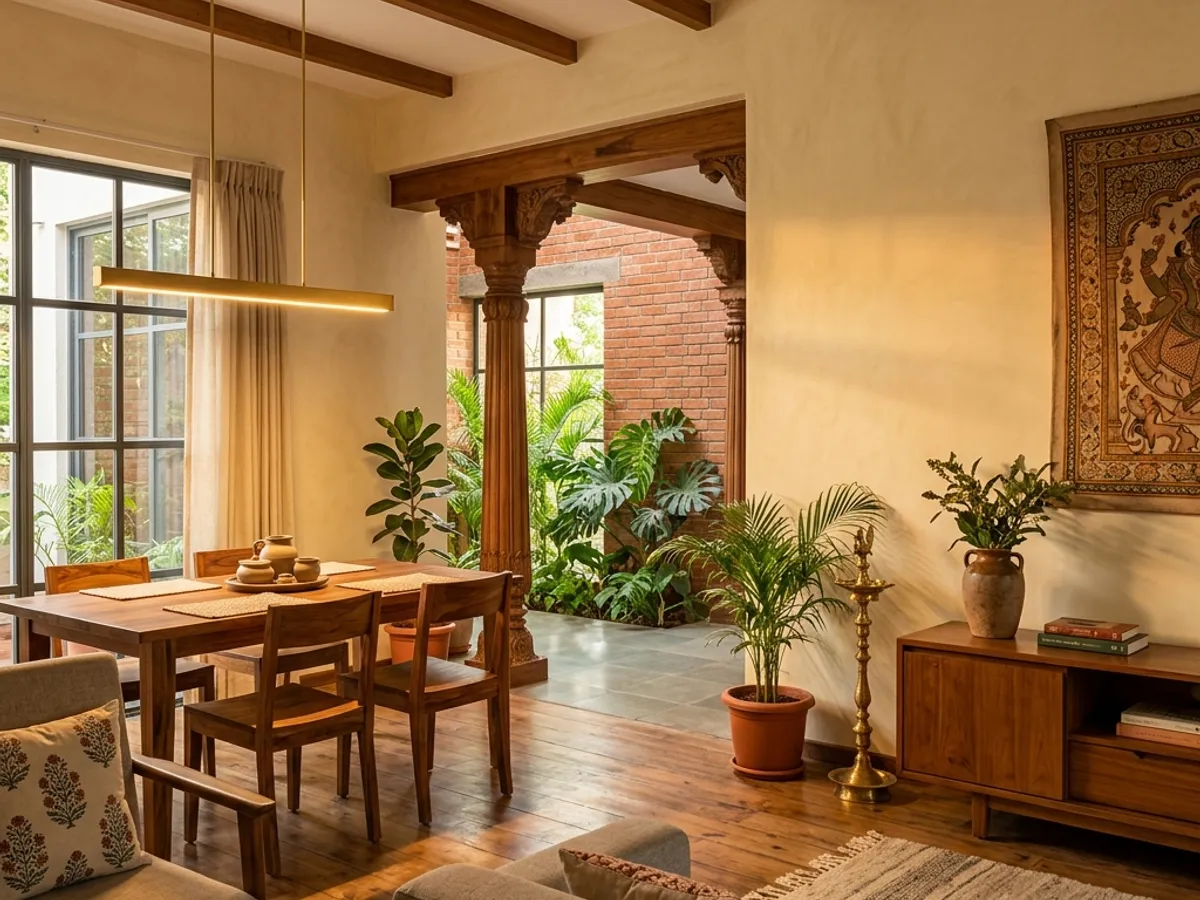 Renovated dining space with warm wood finishes